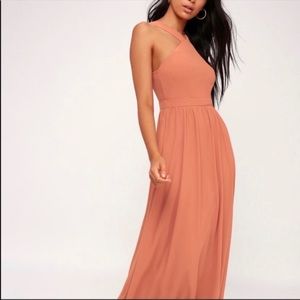 Lulu’s, Air of Romance maxi dress, Dusty Rose, Size S, NWT, Wedding, Prom
